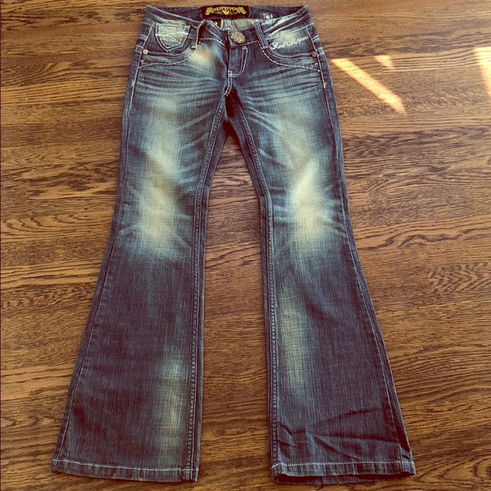 Red pepper denim flared jeans; new without tags